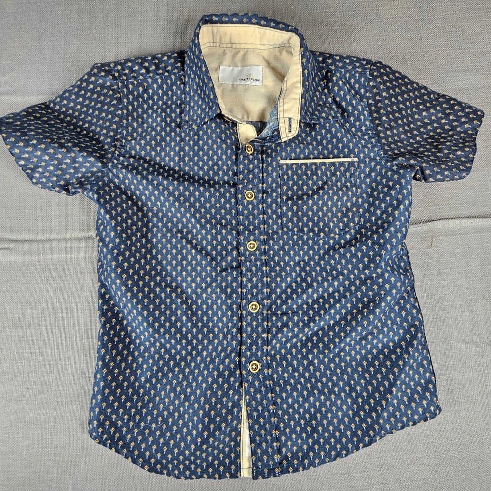 Craft + Flow Boys Button Down Shirt Size 2T Navy Blue‎ Casual Short Sleeve